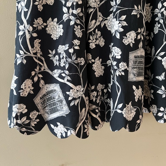 Talbots Black/Grey/White Bird Cages/Floral/Branches Print A-Line Skirt - Picture 10 of 14